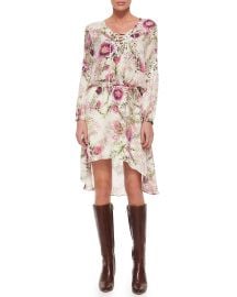 Long-Sleeve Lace-Up Floral-Print Dress by Haute Hippie at Neiman Marcus