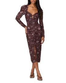 Long Sleeve Mesh Ruched Midi Dress at Bloomingdales