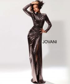 Long Sleeve Metallic Prom Dress by Jovani at Jovani