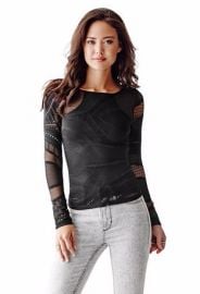 Long Sleeve Patterned Mesh Top at Guess