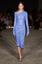 Long Sleeve Periwinkle Vegan Leather Dress Christian Siriano at Christian Siriano