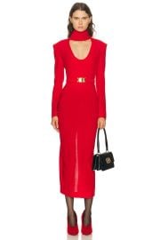 Long Sleeve Plunging Draped Collar Dress at FWRD