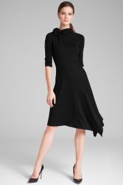 Long Sleeve Ponte Bow Neck Asymmetrical Skirt Dress by Teri Jon at Teri Jon