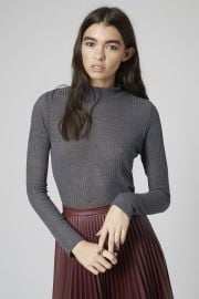 Long Sleeve Rib Funnel Neck Top  at Topshop