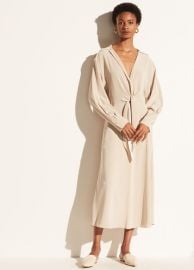 Long Sleeve Shaped Collar Tie Front Dress for Women at Vince