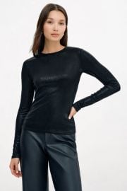 Long-Sleeve Shimmery Top - Ansley Metallic Top at Marcella