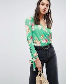 Long Sleeve Tie Cuff Wrap Daywear Body in Floral Print at Asos