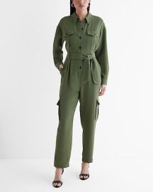 Long Sleeve Tie Waist Utility Jumpsuit at Express