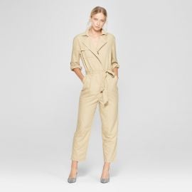 beige utility jumpsuit