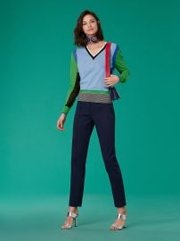  Long-Sleeve V-Neck Color Block Pull Over Diane von Furstenberg at DvF