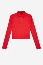 Long Sleeve Zip Polo at Topshop