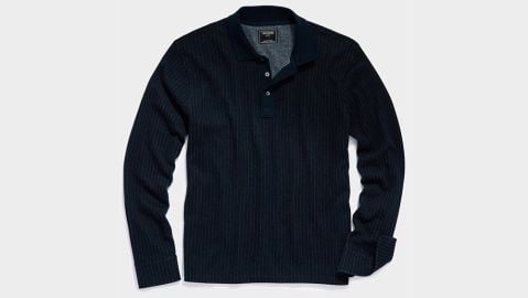 Long Sleeved Pinstripe Double Knit Polo at Todd Snyder