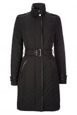 Long black quilted coat from Wallis at Wallis