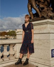 Long navy blue dress with long sleeves at The Kooples