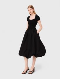 Long ribbed knit and taffeta dress Black Gray For Women at Maje