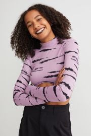 Long-sleeved Crop Top - Light purplepatterned - Ladies  HampM US at H&M