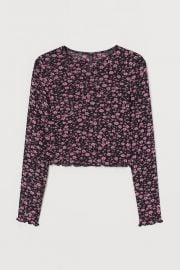 Long-sleeved Top in Black/Pink Floral at H&M