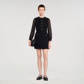 Long-sleeved mini dress black gray For Women Paris at Sandro