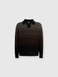 Long-sleeved polo shirt in textured virgin wool knit at Missoni