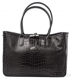 Longchamp Roseau Crocodile-embossed Shoulder Bag Gray Grey New Guaranteed Authentic at Amazon