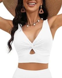 LookbookStore Tankini Tops for Women Cut Out Long Bikini Top Twist Knot Padded Adjustable Swimsuit Tops Only Resort Wear at Amazon