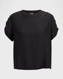 Lorainne Short Ruched-Sleeve Silk Top at Neiman Marcus