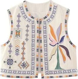 Lordree Women Retro Embroidered Floral Vest Tops Y2k Sleeveless Open Front Crop Vest Vintage Fashion Floral Sleeveless Blazer at Women39s Coats Shop at Amazon
