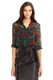 Lorelei Blouse in Leopard Medium Green at DvF