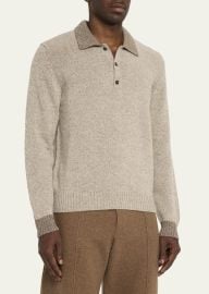 Loro Piana Mens Sheep Meadow Wool And Cashmere Polo Sweater at Bergdorf Goodman