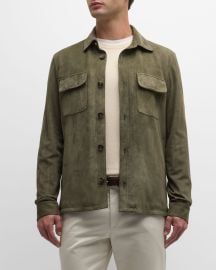 Loro Piana Menx27s Solid Suede Overshirt at Neiman Marcus