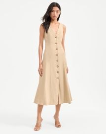 Lou Pleated Midi Dress in Stone Khaki at Veronica Beard