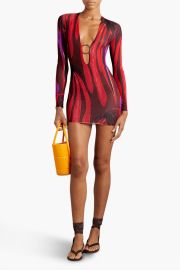 Louisa Ballou Helios Ring Embellished Printed Stretch Mesh Mini Dress at The Outnet