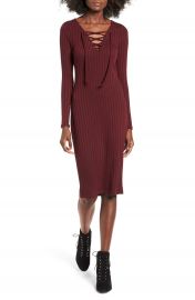 Love  Fire Lace-Up Rib Knit Dress at Nordstrom