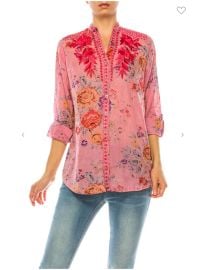 Love Floral Light Coral Button Down Top  at Varga