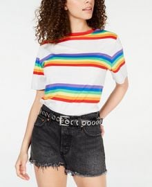 Love Tribe Juniors  Rainbow Striped Ringer T-Shirt   Reviews - Tops - Juniors - Macy s at Macys