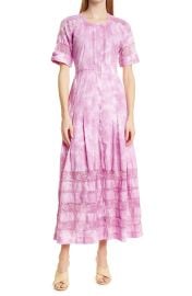 LoveShackFancy Edie Lace Inset Midi Dress in Island Pink Hand Dye  at Nordstrom