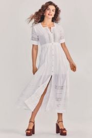 LoveShackFancy Edie Lace Short Sleeve Midi Shirt Dress at Loveshackfancy