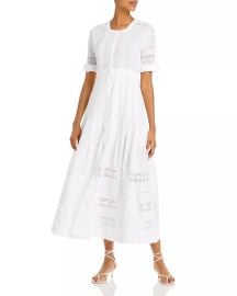 LoveShackFancy Edie Lace Short Sleeve Midi Shirt Dress Bloomingdales at Bloomingdales