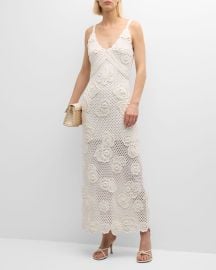 LoveShackFancy Rohesia Floral Crochet V-Neck Maxi Dress at Neiman Marcus