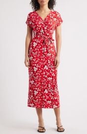 Loveappella Floral Print Faux Wrap Midi Dress at Nordstrom