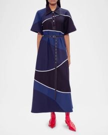 Lovebirds Carol Belted Colorblock A Line Maxi Shirtdress at Neiman Marcus
