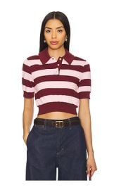 Lovers And Friends Carrine Polo Top In Maroon And Pink at Revolve