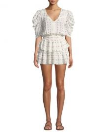 Loveshackfancy Marissa Puff-Sleeve Floral Flounce Mini Dress at Neiman Marcus