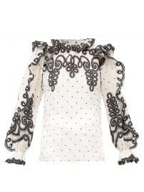 Lovestruck embroidered ruffled linen-blend blouse at Matches