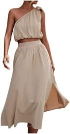 Luciava Bandage Solid Color Tank One Shoulder Skirt at Amazon