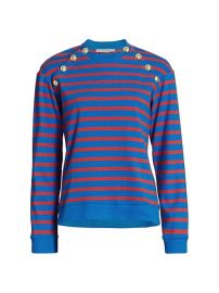 Lucie Button-Trimmed Stripe Cotton Sweater at Saks Fifth Avenue