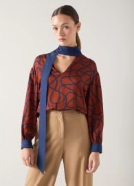 Lucille Rope Print Orange Silk Tie Neck Blouse Clothing Collections LKBennett London at LK Bennett