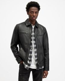 Luck Slim Front Zip Up Leather Jacket Black ALLSAINTS US at All Saints