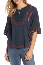 Lucky Brand   Embroidered Lace Up Peasant Top   Nordstrom Rack at Nordstrom Rack