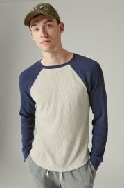 Lucky Brand Acid Wash Colorblocked Thermal Crewneck T Shirt in Oat Multi at Lucky Brand